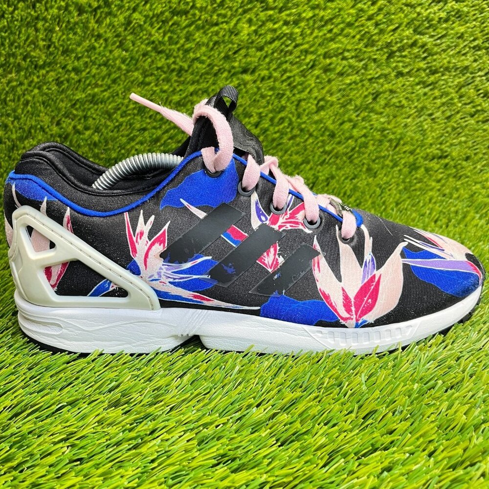 Adidas ZX Flux Floral Mens Size 10 Black Blue Casual Running Shoes Sneakers